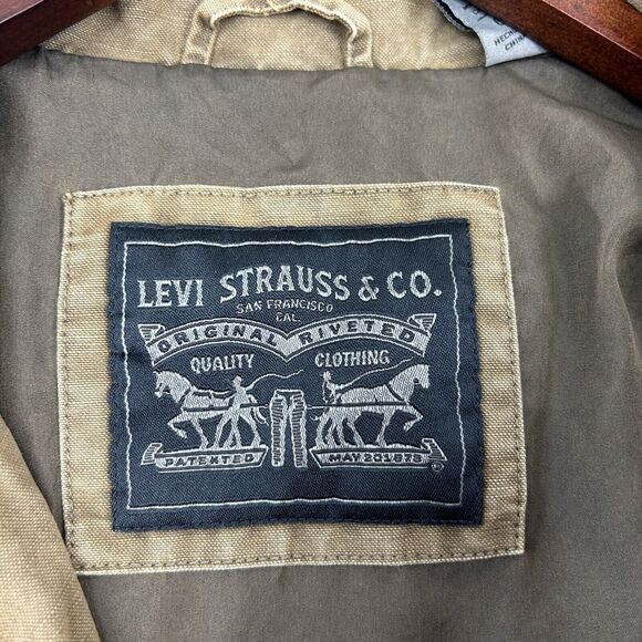 Levi's Utility Cargo Coat Size Large Full Zip Button Snap Lined Military Cotton - Picture 11 of 16